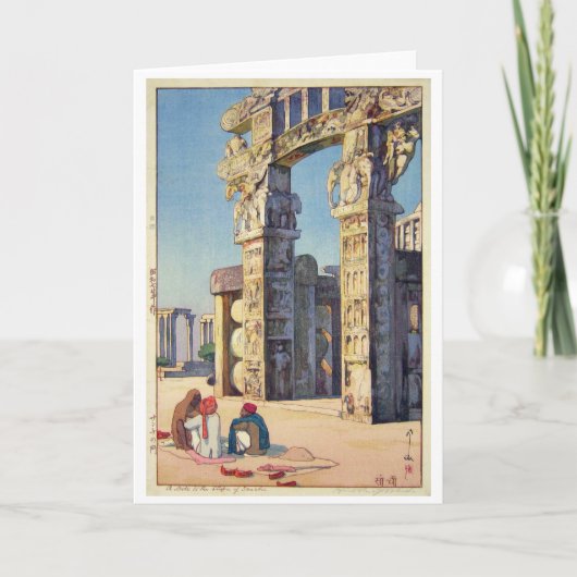 Gate aan de Stupa van Sanchi, Hiroshi Yoshida Kaart (Voorkant)