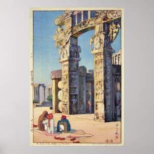 Gate aan de Stupa van Sanchi, Hiroshi Yoshida Poster