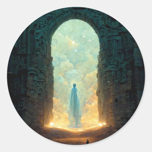 Gate van de goden Fantasy Sci-Fi Art Ronde Sticker (Voorkant)