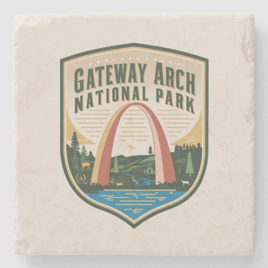 Gateway Arch National Park Badge Stenen Onderzetter (Voorkant)