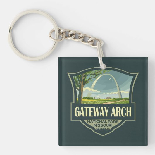 Gateway Arch National Park Illustratie Retro Art Sleutelhanger (Voorkant)