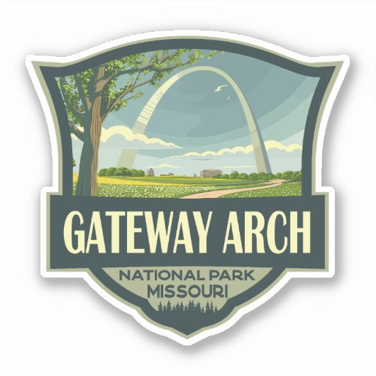 Gateway Arch National Park Illustratie Retro Art Sticker (Voorkant)