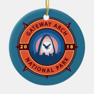 Gateway Arch National Park Retro Compass Embleem Keramisch Ornament