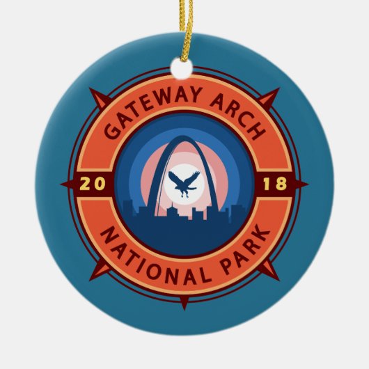 Gateway Arch National Park Retro Compass Embleem Keramisch Ornament (Voorkant)
