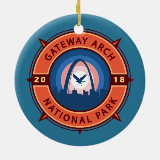 Gateway Arch National Park Retro Compass Embleem Keramisch Ornament (Achterkant)