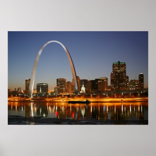 Gateway Arch St. Louis Mississippi bij nacht Poster (Voorkant)