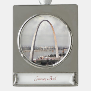 Gateway Arch Travel Art Waterverf Ornament Verzilverd Banner Ornament