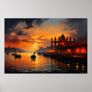 Gateway in de oude stad in India olieverfschilderi Poster