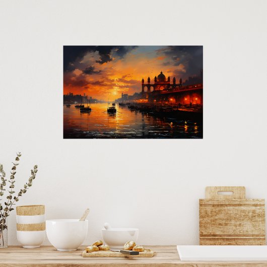 Gateway in de oude stad in India olieverfschilderi Poster (Keuken)