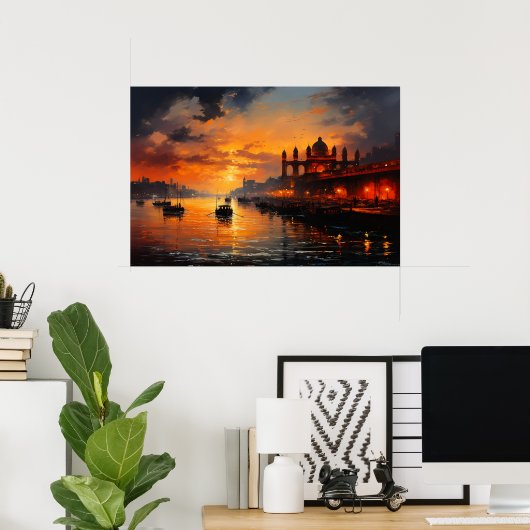 Gateway in de oude stad in India olieverfschilderi Poster (Thuiskantoor)