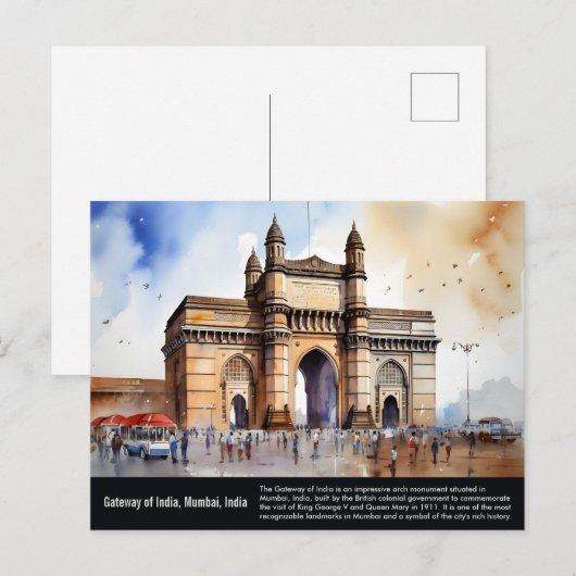Gateway of India Mumbai Waterverf Painting Briefkaart (Voorkant / Achterkant)