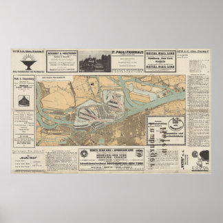 Gateway to the World: De haven van Hamburg kaart Poster