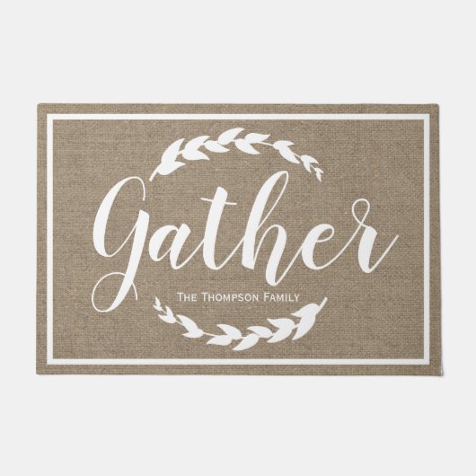 Gather Farmhouse Laurels & Faux Burlap Deurmat (Voorkant)