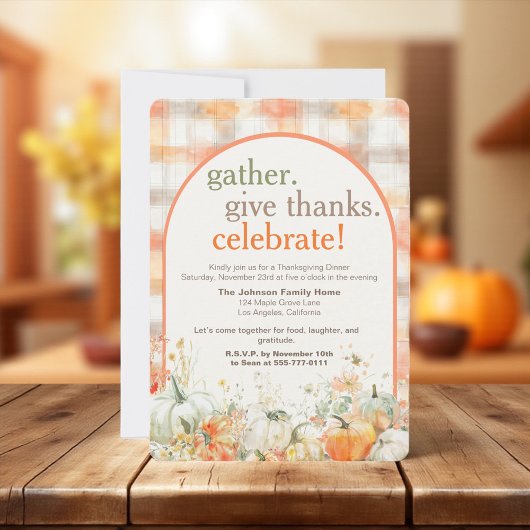 Gather Together Gingham Thanksgiving Invitation Kaart