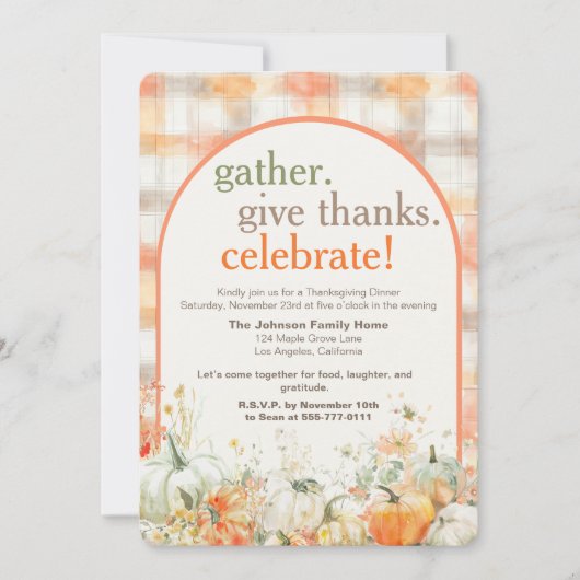Gather Together Gingham Thanksgiving Invitation Kaart (Voorkant)