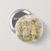 Gather - Two Angels Gathering Flowers Ronde Button 5,7 Cm (Voorkant /achterkant)