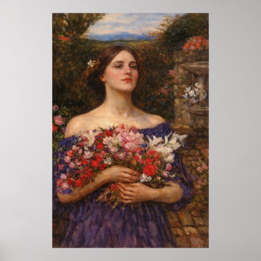 Gather Ye Rosebuds by John William Waterhouse Poster (Voorkant)