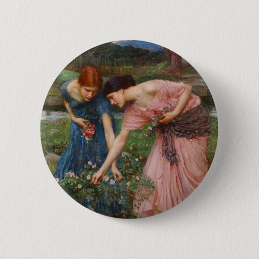 Gather Ye Rosebuds van John W. Waterhouse Ronde Button 5,7 Cm (Voorkant)