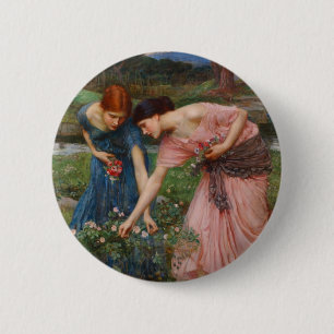 Gather Ye Rosebuds van John W. Waterhouse Ronde Button 5,7 Cm