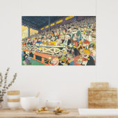  "Gathered in the Bleachers" Cartoon Afdrukken Poster (Keuken)