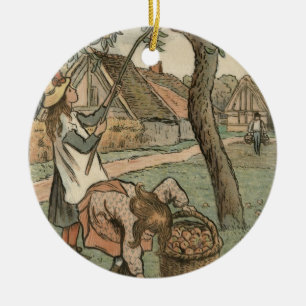 Gathering Apples, uit "Travaux des Champs", engra Keramisch Ornament