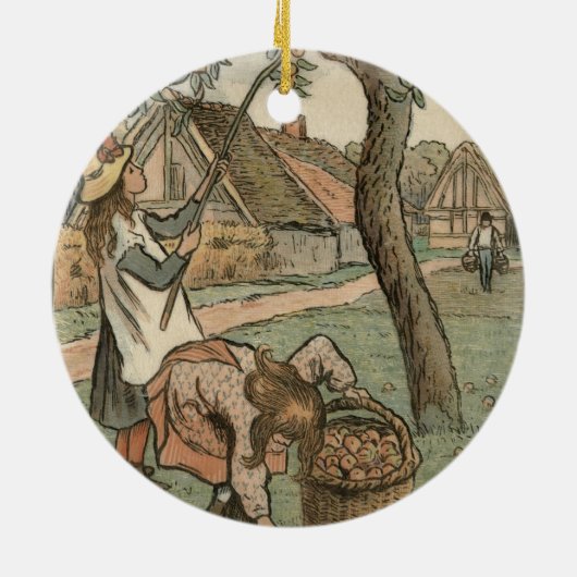 Gathering Apples, uit "Travaux des Champs", engra Keramisch Ornament (Achterkant)