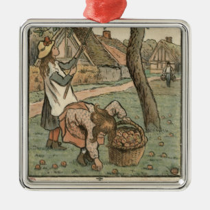 Gathering Apples, uit "Travaux des Champs", engra Metalen Ornament