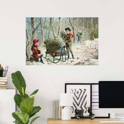 Gathering Kerstmis Holly c.1890 Poster (Thuiskantoor)