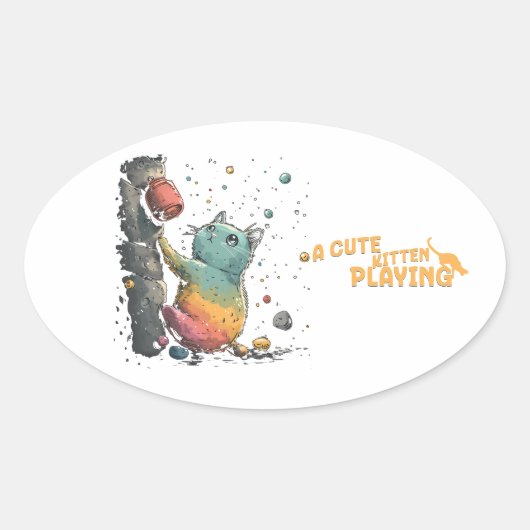 Gatito Travieso Ovale Sticker (Voorkant)