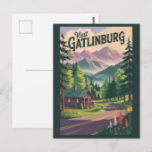 Gatlinburg Tennessee Cabin Travel Art Vintage Briefkaart (Voorkant / Achterkant)