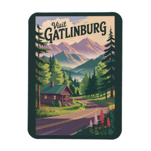 Gatlinburg Tennessee Cabin Travel Art Vintage Magneet