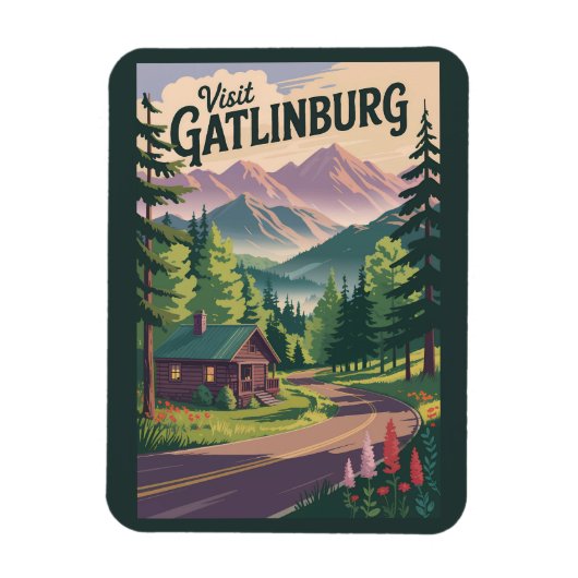 Gatlinburg Tennessee Cabin Travel Art Vintage Magneet (Verticaal)