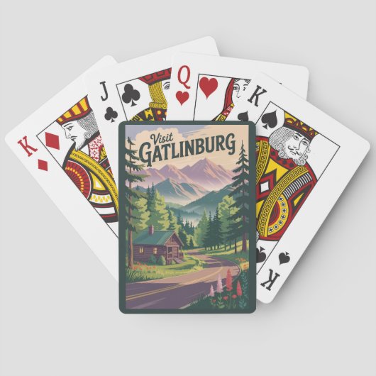 Gatlinburg Tennessee Cabin Travel Art Vintage Pokerkaarten (Achterkant)