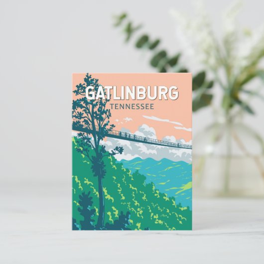Gatlinburg Tennessee Illustratie Reiskunst Briefkaart (Staand voorkant)