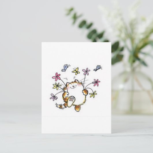Gato com flores briefkaart (Staand voorkant)