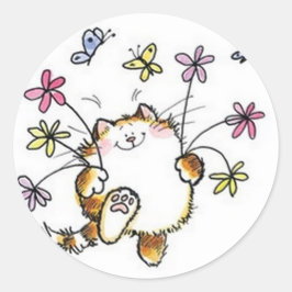 Gato com flores ronde sticker