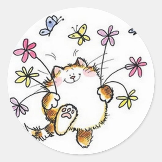 Gato com flores ronde sticker (Voorkant)
