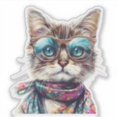 Gato Cool con Lentes Sticker (Voorkant)
