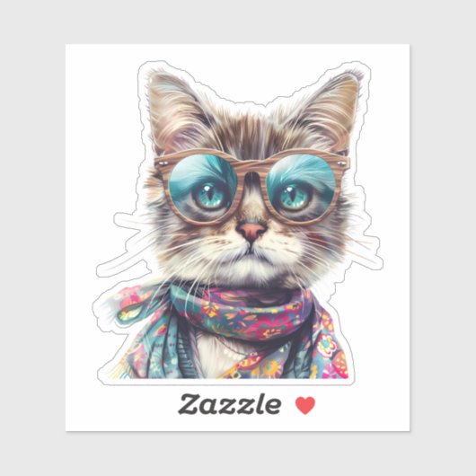Gato Cool con Lentes Sticker (Vel)
