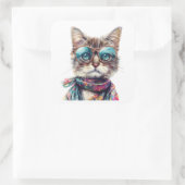 Gato Cool con Lentes Vierkante Sticker (Tas)