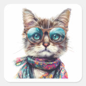  Gato Cool con Lentes  Vierkante Sticker (Voorkant)