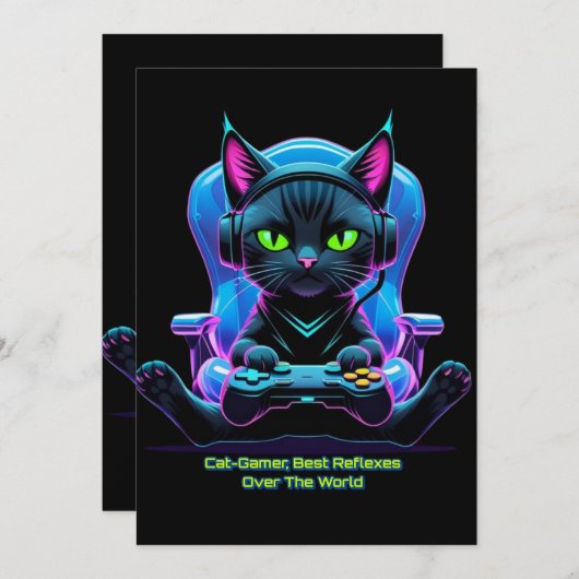 Gato gamer futurista con joystick y actitud felina kaart (Voorkant / Achterkant)