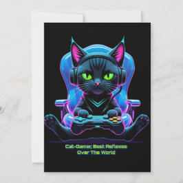 Gato gamer futurista con joystick y actitud felina kaart