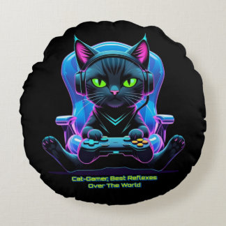 Gato gamer futurista con joystick y actitud felina rond kussen