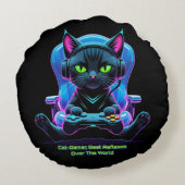 Gato gamer futurista con joystick y actitud felina rond kussen (Achterkant)