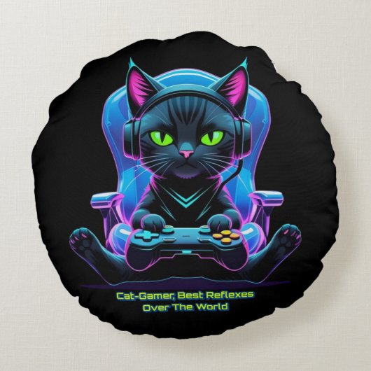 Gato gamer futurista con joystick y actitud felina rond kussen (Achterkant)