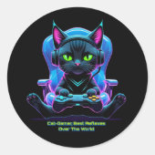 Gato gamer futurista con joystick y actitud felina ronde sticker (Voorkant)
