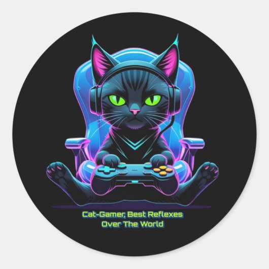 Gato gamer futurista con joystick y actitud felina ronde sticker (Voorkant)