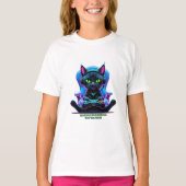 Gato gamer futurista con joystick y actitud felina t-shirt (Voorkant)