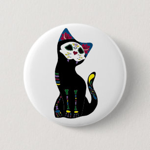 "Gato Muerto" Dia de Los Muertos Cat Ronde Button 5,7 Cm